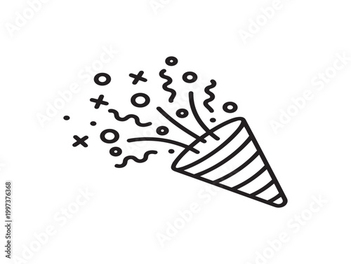 Festive celebration a black and white line drawing of a party popper with confetti