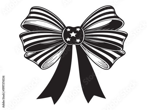 Elegant black and white bow with star accent a decorative emblem for celebrations