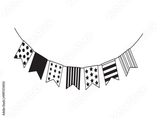 Black and white pennant bunting illustration a festive garland for celebrations and decorations