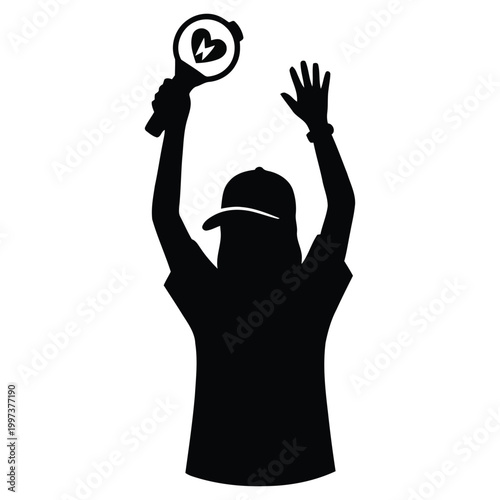 Cheering Fan with Lightstick and Cap Silhouette
