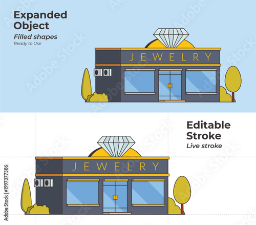 Luxury Jewelry Store Building Exterior Vector Illustration with Editable Stroke