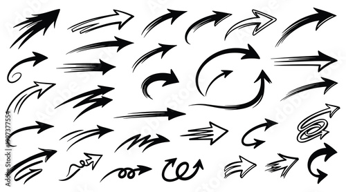 Arrows stylized black set vector illustration for directional emphasis