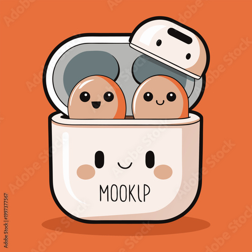 Cute Earbud Characters with Funny Faces Inside Charging Case Illustration