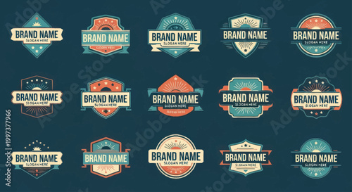 Collection of Vintage Retro Style Brand Name Logos and Emblems.