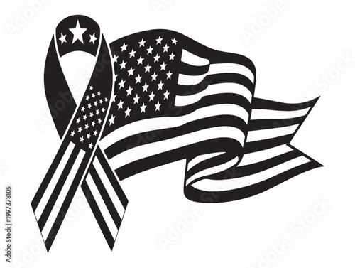 American flag ribbon memorial honoring sacrifice and remembrance with patriotic symbolism