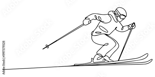 Cuadro en lienzo snowboarder performing a trick continuous one line drawing, Abstract linear sketch of a man snowboarding and performing a trick in the air