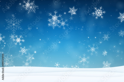 Winter Snowflakes Background Illustration with Glowing Lights and Snowy Ground