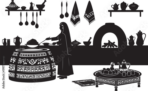 Woman cooking in traditional middle eastern kitchen