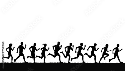 Black silhouette of kangaroos walking on flat ground vector illustration Vector