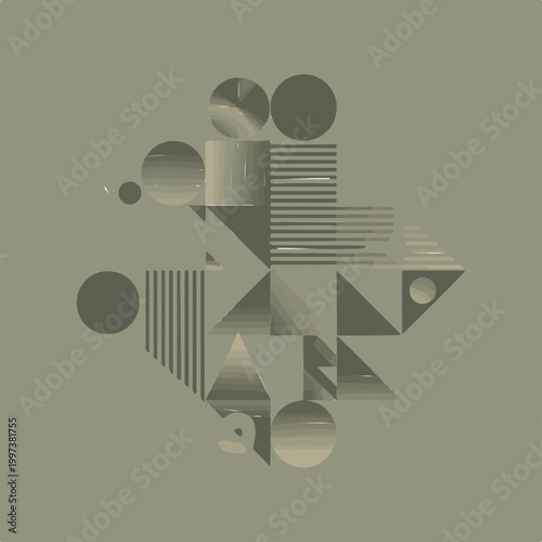 Abstract geometric composition featuring various shapes and lines arranged in a minimalist modern style for creative design visual projects