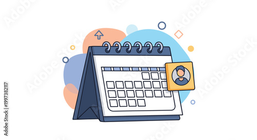 Desktop calendar icon with a user profile symbol on one of the dates representing an appointment or scheduled meeting.