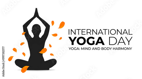Embracing serenity on International Yoga Day finding balance with flowing petals black silhouette on