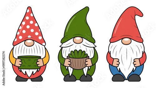 Vector illustration of children wearing green and red caps playing outdoors in a park with autumn leaves Vector