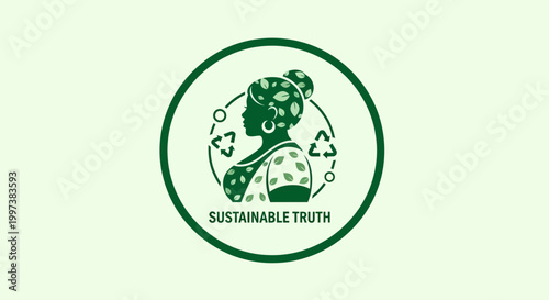 Sustainable Truth - Eco-Conscious Womans Silhouette in Green Circle.