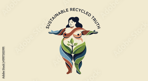 Artistic Illustration of a Woman with Nature Elements and Sustainable Truth.