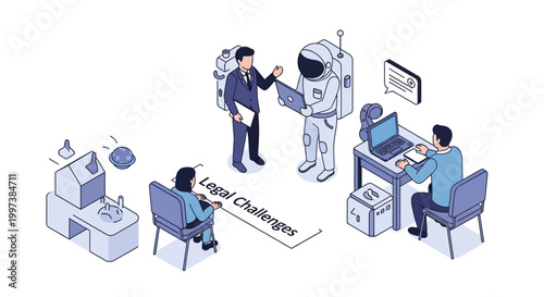 Astronaut and Business Team Discussing Local Challenges and Technology.