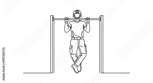 Athlete Performing a Pull-Up Exercise on a Horizontal Bar.