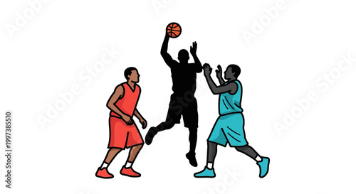 Basketball Players in Action - Dunking, Shooting, and Competition.