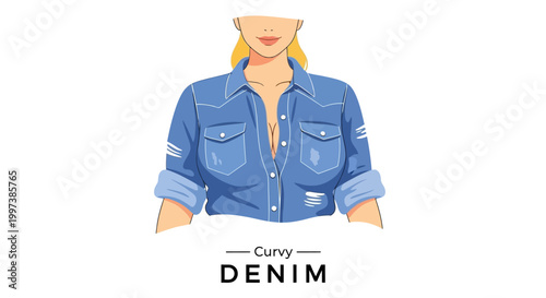 Stylish Denim Shirt Illustration Depicting a Fashionable Womans Upper Body.