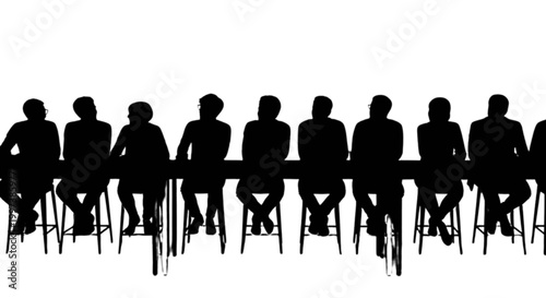 Silhouettes of people sitting in chairs isolated on transparent background, Vector