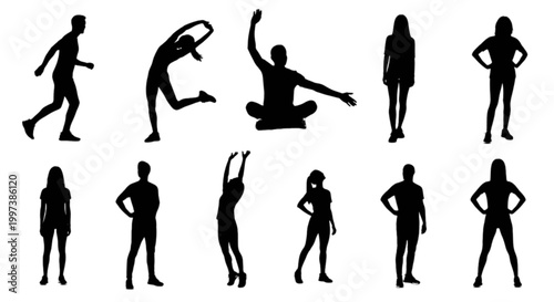 Silhouette people doing various dance moves isolated on transparent background, Vector