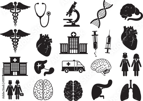 Black and white medical on white background stethoscope