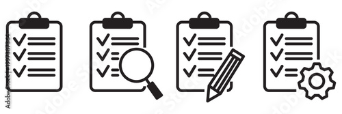 Clipboard check icon. Vector linear icons. Editable stroke vector illustration