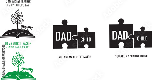  Father's day concept silhouettes of a dad and child forming puzzle pieces