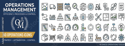 40 Operations Management Icons for Business Strategy, Efficiency, Process, and Control