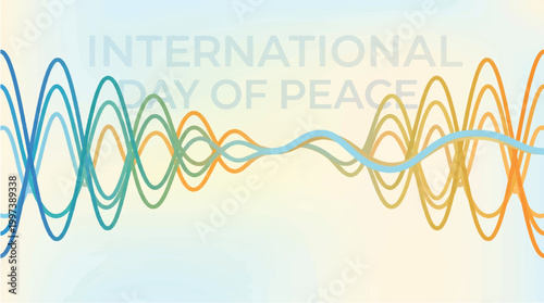 Abstract sound wave visualization representing harmony and connection for international day of peace featuring colorful oscillating lines on a soft gradient background with subtle