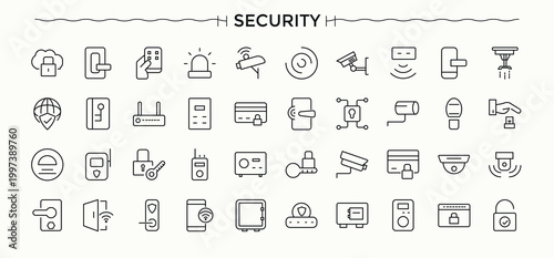 Security icon set. Minimalist vector collections. Access Control line icon set. Included access control, control, authentication, barrier, key and more.