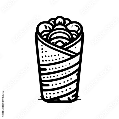 Shawarma or Burrito Wrap Sketch Vector Illustration