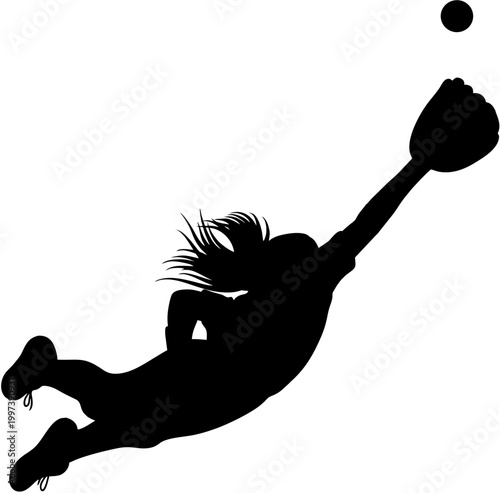 silhouette player woman jump baseball