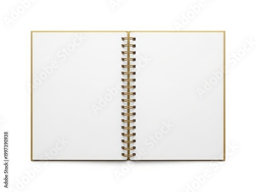A close-up view of a blank spiral-bound notebook with a gold edge