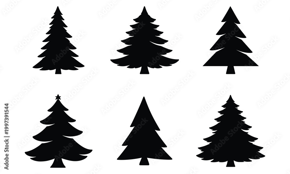 Obraz premium Christmas tree icons set vector pine fir evergreen forest nature.