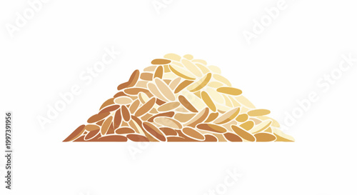 Abstract pile of raw rice grains, rendered in earthy tones