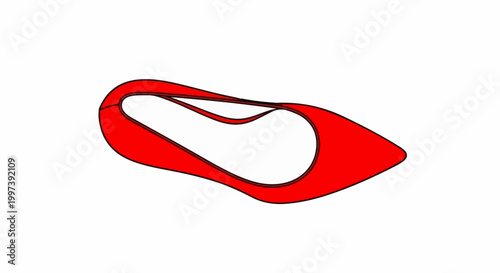 Abstract red form with sharp point and curved opening, outlined