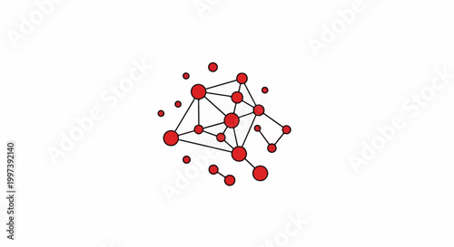 Abstract red nodes interconnected by black lines on a white background