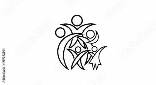 Abstract stylized figures in a dynamic circular formation