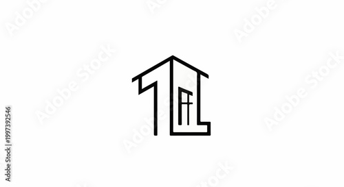 Abstract geometric house shape with angular lines and a window