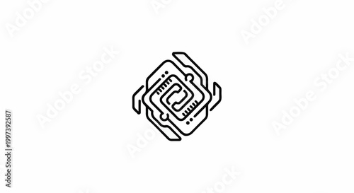 Abstract geometric emblem with circuitry and looped elements