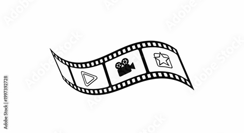 Abstract film strip with play, camera, and star icons