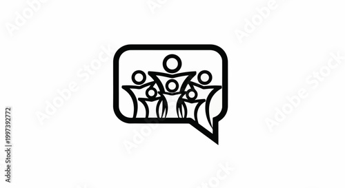 Abstract figures representing a group within a speech bubble