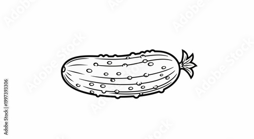 Black and white outline drawing of a pickled cucumber with bumps and stem