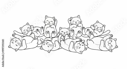 Adorable cartoon cats piled playfully on top of each other