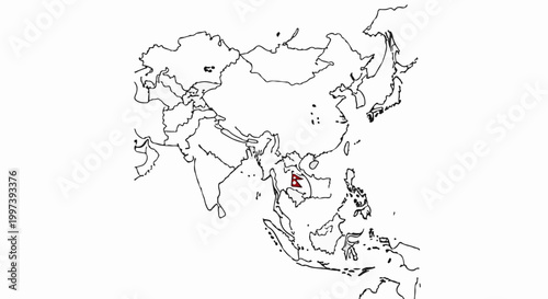 Asia map with highlighted Nepal, showing surrounding countries