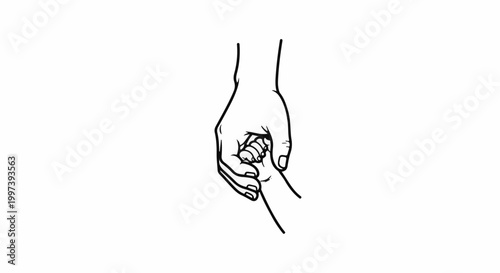 Adult hand gently holds a small infant's hand, symbolizing connection