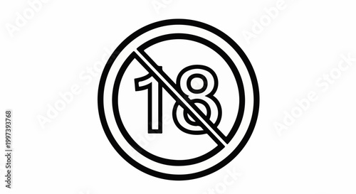 Age restriction symbol with a diagonal line through the number eighteen