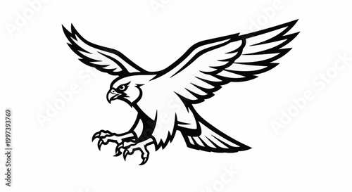 Aggressive raptor with wide wings spread, talons extended, in mid-flight