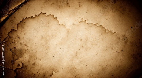 Old vintage paper texture with water stains and grunge effect, representing antique parchment background for grunge, aged, and historical documents.